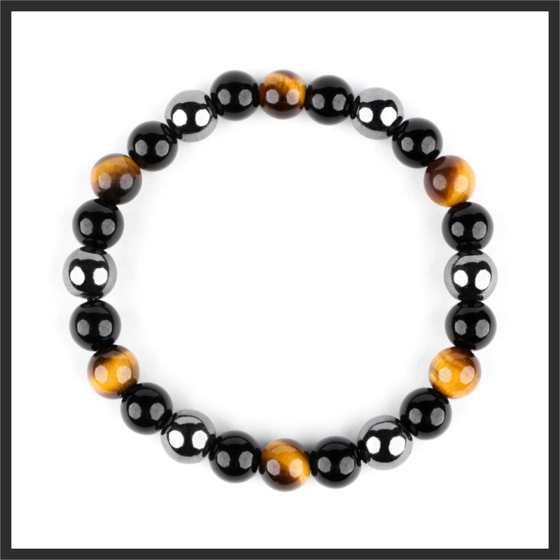 Product image CENTRAL GROSIR GEMSTONE - Gelang Batu Mix Tiger Eye Hematite Black Agate 17cm Mix color