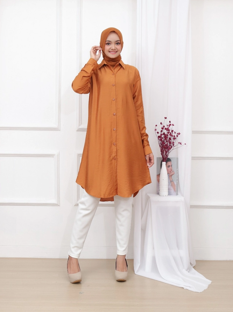Product image Syahrinda [TA] - Kemeja Tunik Panjang Gold Armanih Zarach Premim Polos Standar Jumbo Size 1 Gold