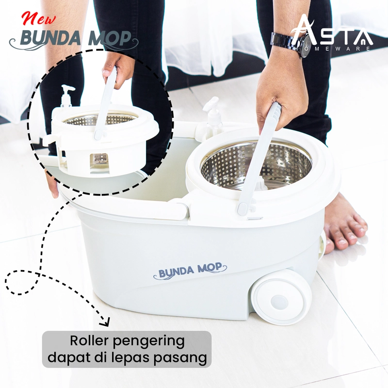 Product image Asta Alat Pel Lantai Praktis Putar Spin Mop Bunda Mop Roda Besar Ember Tebal Premium Warna Grey