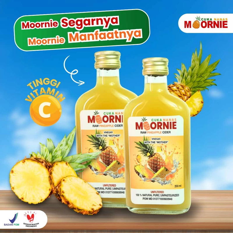 Product image ABUSA HERBAL - Cuka Nanas Moornie Raw Pineapple Cider Vinegar With The Mother 250 ml Asam