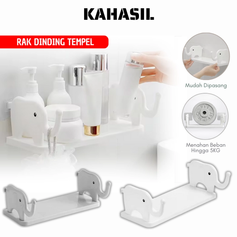 Product image KAHASIL - Rak Dinding Tempel Kamar Mandi Dapur Tanpa Paku Serbaguna Motif Gajah KMJ255 KMJ255 PUTIH