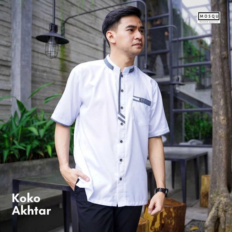 Product image MOSQU MOSLEM QUALITY - Mosqu Akhtar Baju Koko Dewasa Lengan Pendek S Putih-Abu