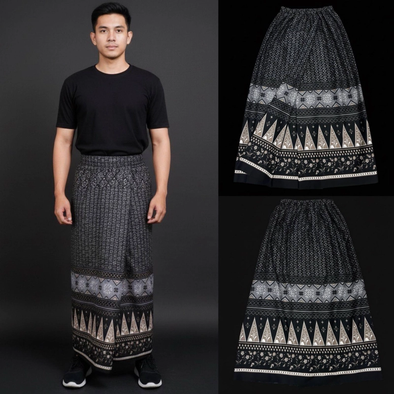 Product image Kois Batik - Sarung instan pria dan wanita motif pasung tumpal Sarung instan dewasa Instan pasung hitam