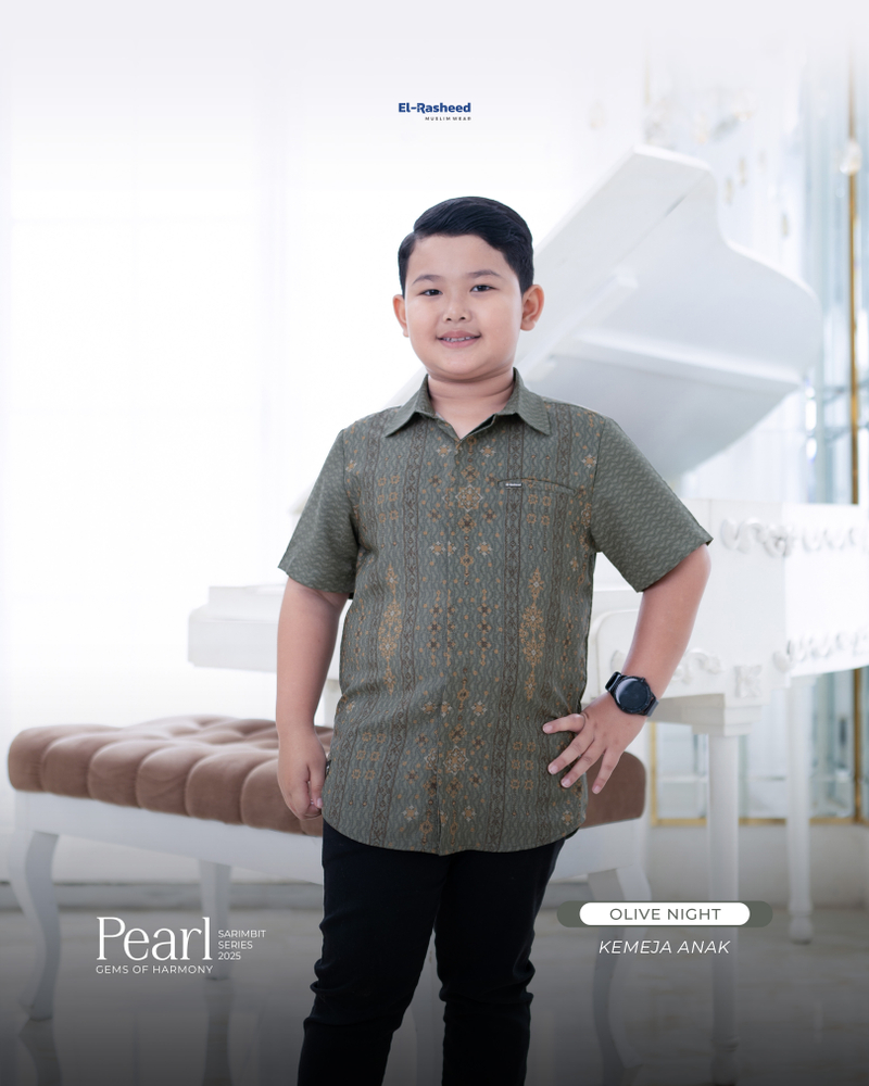 Yasmeera Official - Sarimbit 2025 Pearl Series Warna Olive Night XS KEMEJA ANAK SS