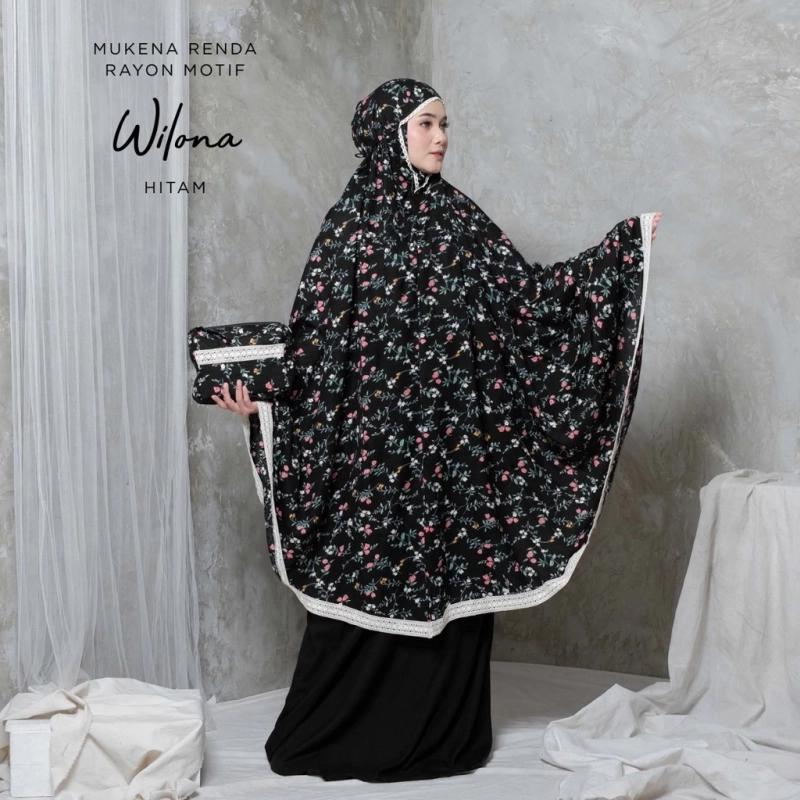 Product image qayd - Mukena Wilona Dewasa Renda Bahan Rayon Janger Dewasa Hitam