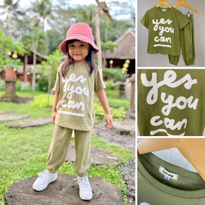 Product image Lucuna - Arra Setelan Kaos Anak Katun Unisex Cowok Cewek 1 Olive