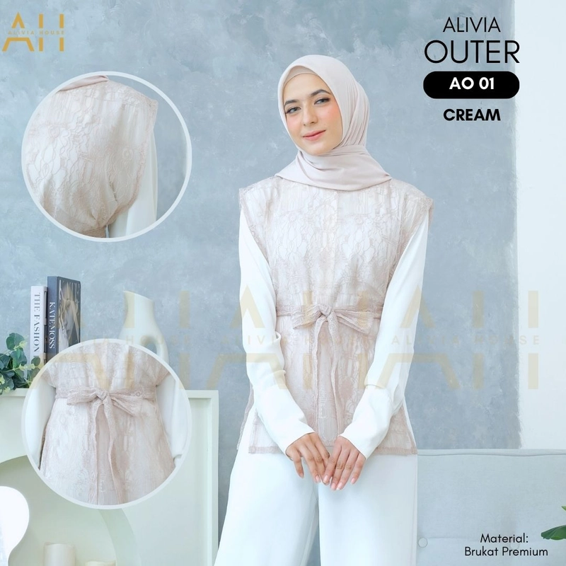 Product image Alivia House - Alivia AO 01 Outer Brukat Kondangan Kebaya Panjang kondangan kebaya pendek kondangan Alivia All Size Cream