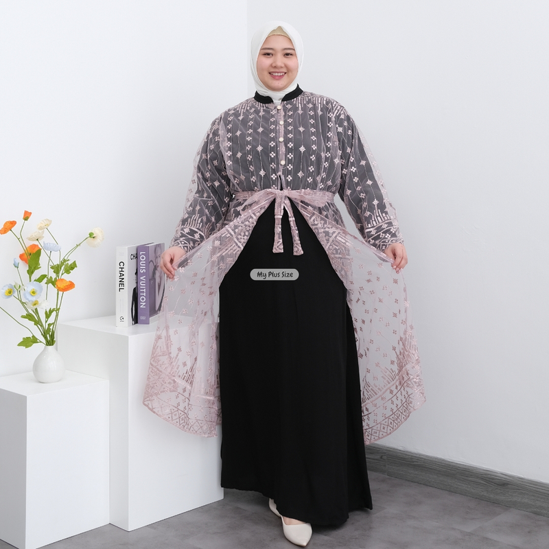Product image My Plus Size - Gamis Outer Brukat Tile Jumbo Wanita 3898 / Ld 135 cm & 145 cm / Gamis Eid Series Jumbo Wanita 3XL BLACK