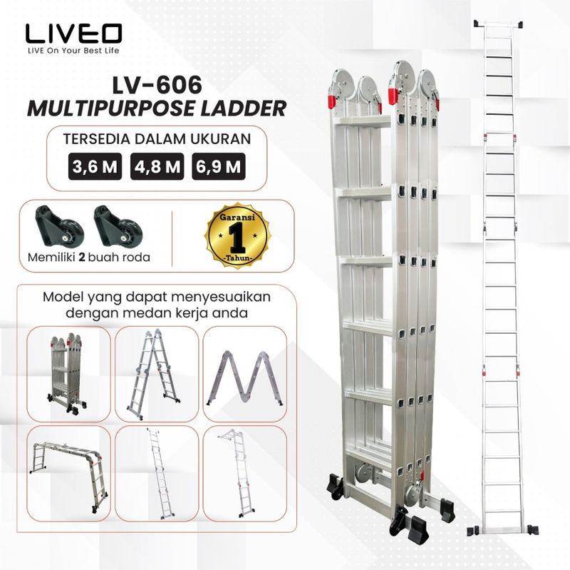 Product image Liveo - Tangga Lipat Alumunium Multipurpose Liveo LV-606 / Tangga Serba Guna 29000 SILVER