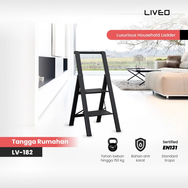 Product image Liveo - Tangga Rumahan Lipat Alumunium LIVEO LV-182 / Ladder 2 Step 5000 black