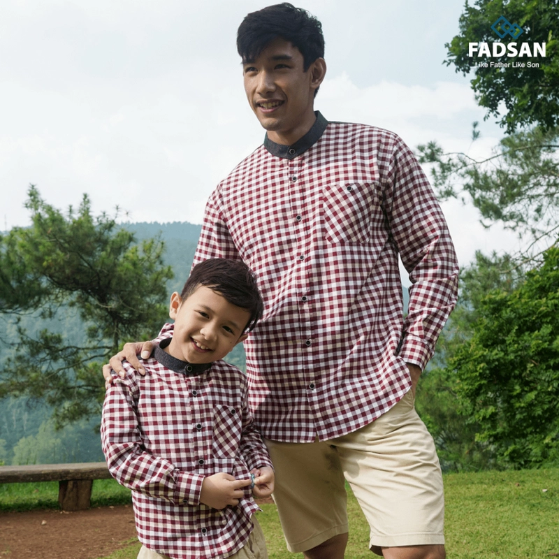 Product image FADSAN - Kemeja Gaya Retro Lengan Panjang Kotak-Kotak Maroon Ayah dan Anak - Retro Series SIZE ANAK XS RETRO MAROON