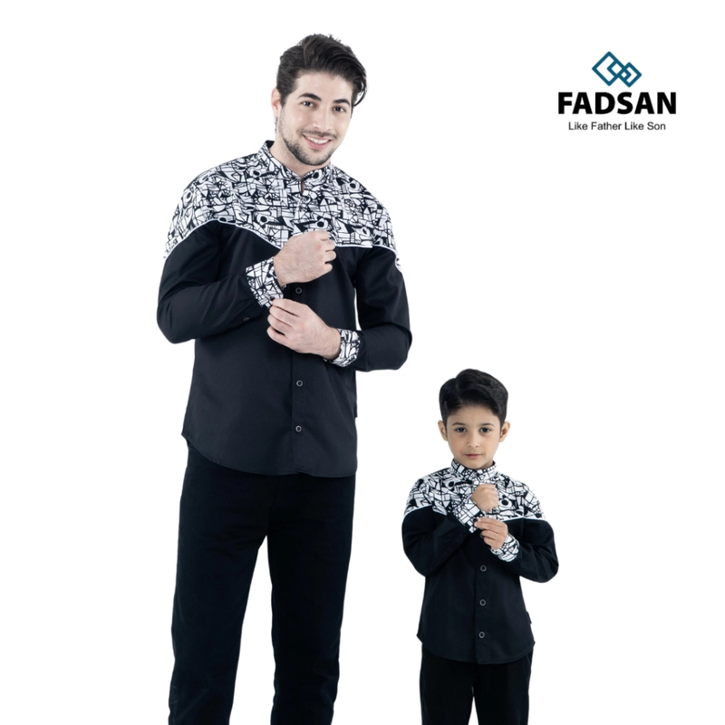 Product image FADSAN - Kemeja Batik Lengan Panjang Ayah & Anak Warna Black - New Emran Series SIZE BAYI NO.1 NEW EMRAN BLACK