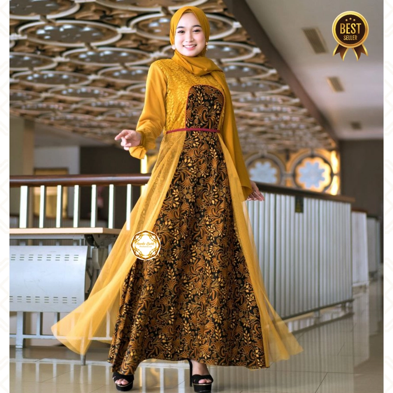 Product image Gamis Batik Tiara Couple Gamis Kondangan Dress Brukat Muslim - Tiga Varian Warna Kemeja Saja Size M Mustard