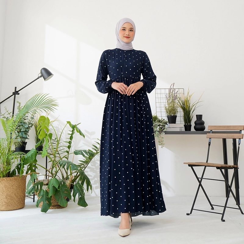 Product image Lusianasae - Yasmin dress Syari Muslimah warna NAVY bahan Rayon Viscose Premium Busui Friendly S NAVY
