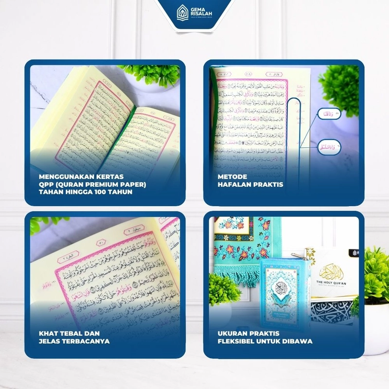 Product image Gema Risalah - Hampers Gift Set Ibadah Quran Saku Resleting dan Sajadah Turkiye Premium Anti Slip Hampers Biru