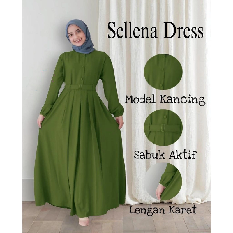 Product image MEQA DAILY - MEQA DAILY - Sellena Gamis Crinkle Dress Wanita Bahan Hyget Super Hijau Army