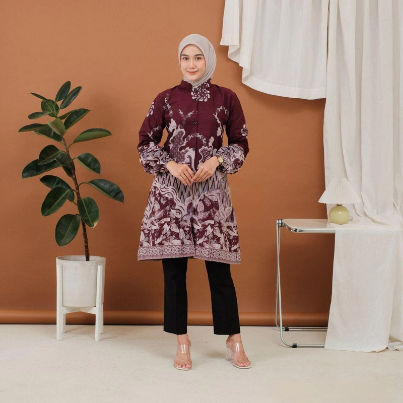 Product image Kois Batik - Atasan Batik Wanita Tunik Baju Kerja Kondangan Resmi Ok Motif cunda M Cunda burgubdy