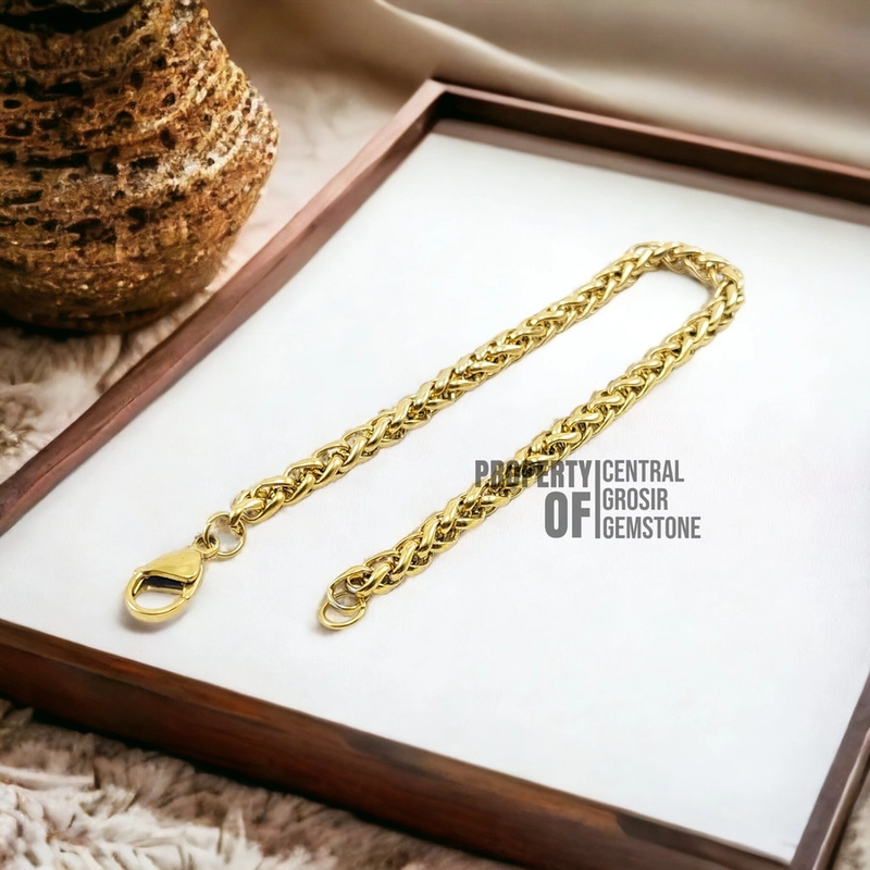 Product image CENTRAL GROSIR GEMSTONE - Gelang Rantai Emas Titanium Terbaru Tampil Keren Mewah Anti Karat Asli 21cm Gold
