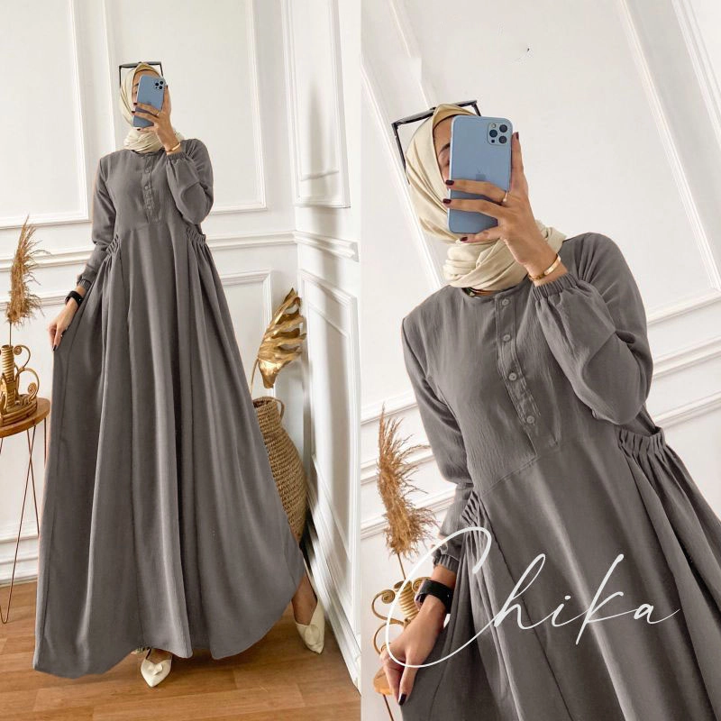 Product image MEQA DAILY - MEGA DAILY - Gamis Cika Dress Wanita Bahan Hyget Super Abu