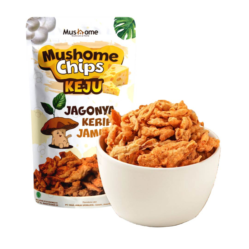 Product image Mushome Official - Keripik Jamur Rasa Keju / Kaya Serat / Sumber Protein 80gr Keju