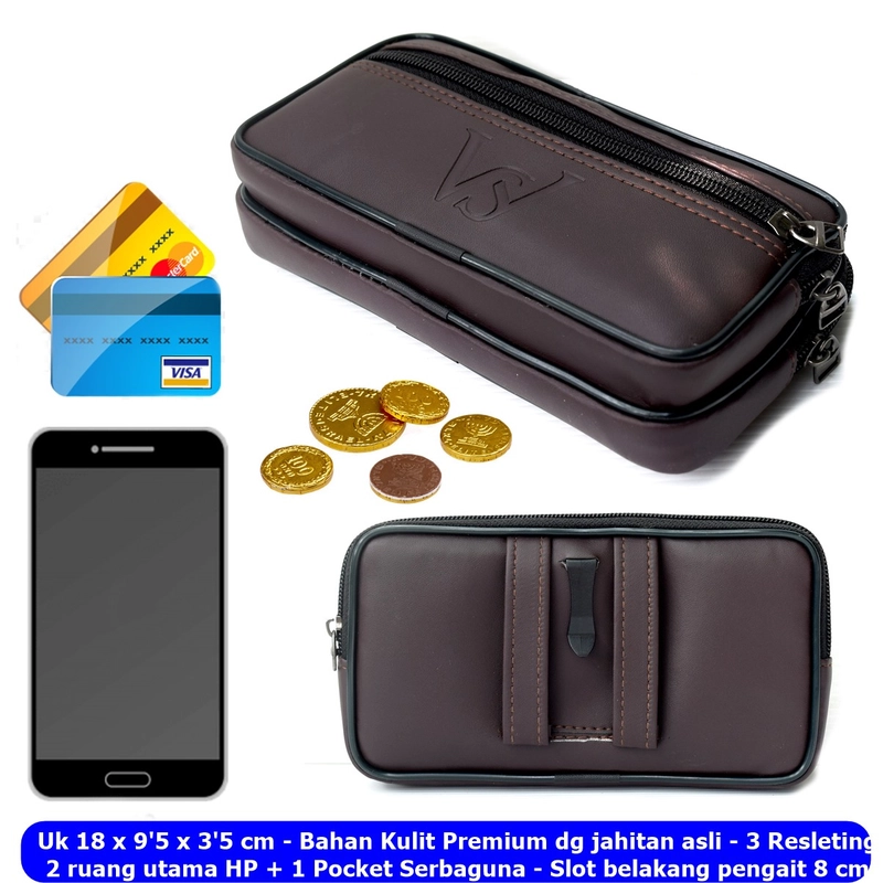 Product image Lanc Fashion - Dompet Pinggang 3Ruang Resleting Hp Pria Emboss ws Golden Jumbo Size Warna Coffee