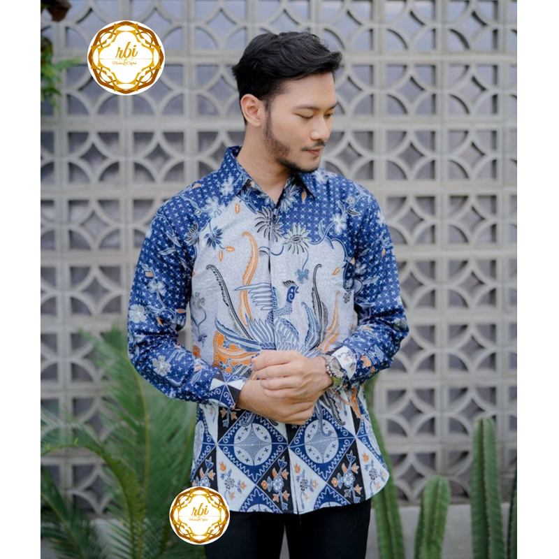 Product image Rambe Batik Indonesia - Couple Tunik Laksha Biru Modern dan Exclusive Kemeja Saja Size M Laksha Biru