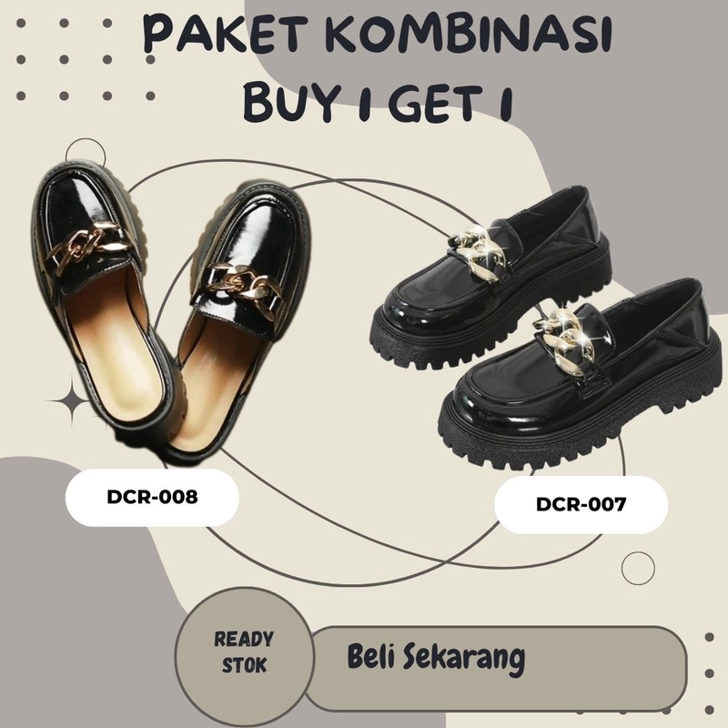 Product image LUXIA - Paket Kombinasi Buy 1 Get 1 Sepatu Oxford Wanita Series DCR-007 & DCR-008 37 HITAM