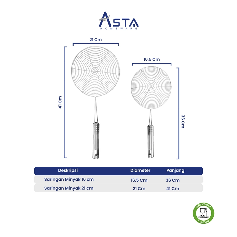 Product image Asta Saringan Minyak Goreng Stainless Steel Tirisan Size 18cm