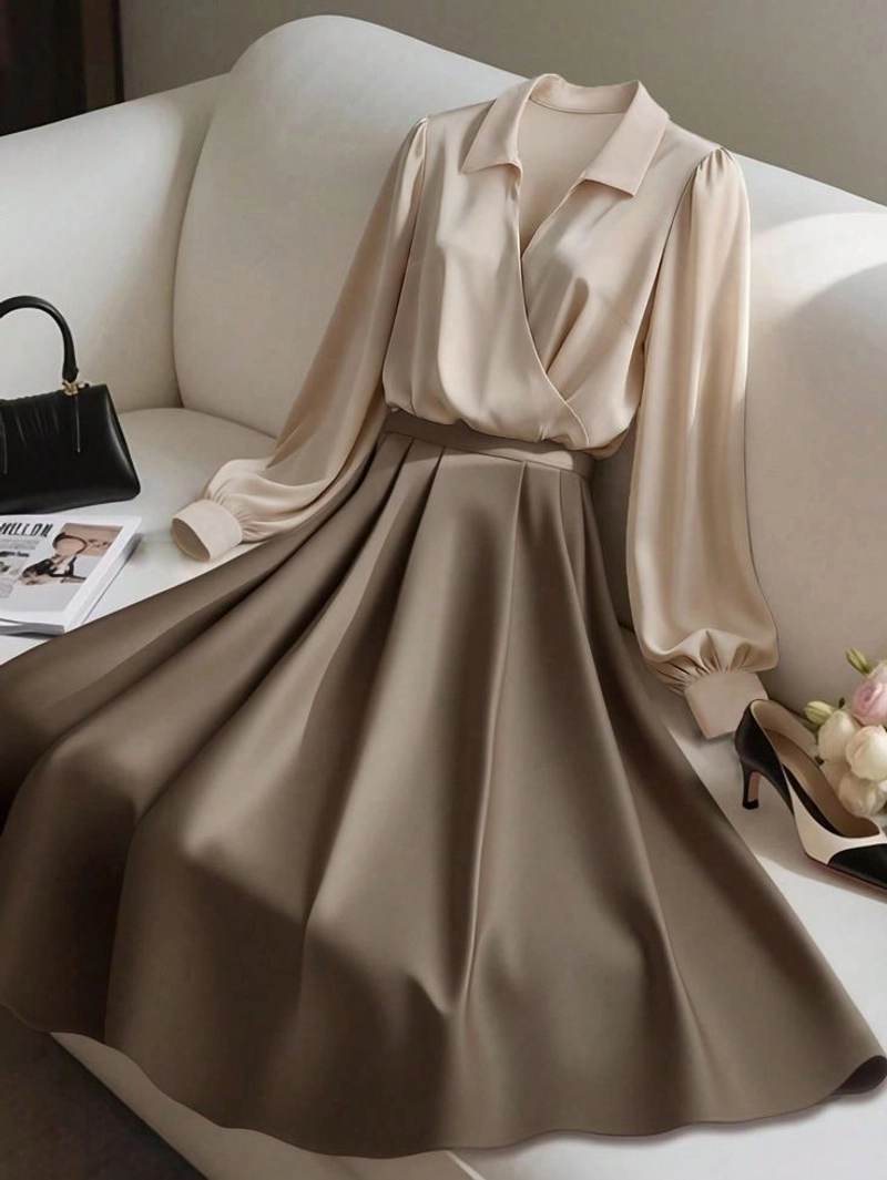 Product image Sseolshop - Sabira setelan kemeja lengan panjang dan rok wanita dewasa bahan sabrina adem L Baju krem rok taupe