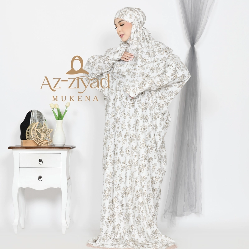Product image Azziyad Mukena - Mukena Terusan Dewasa Katun Foil Mukenah Lajuran Jumbo Dewasa broken white