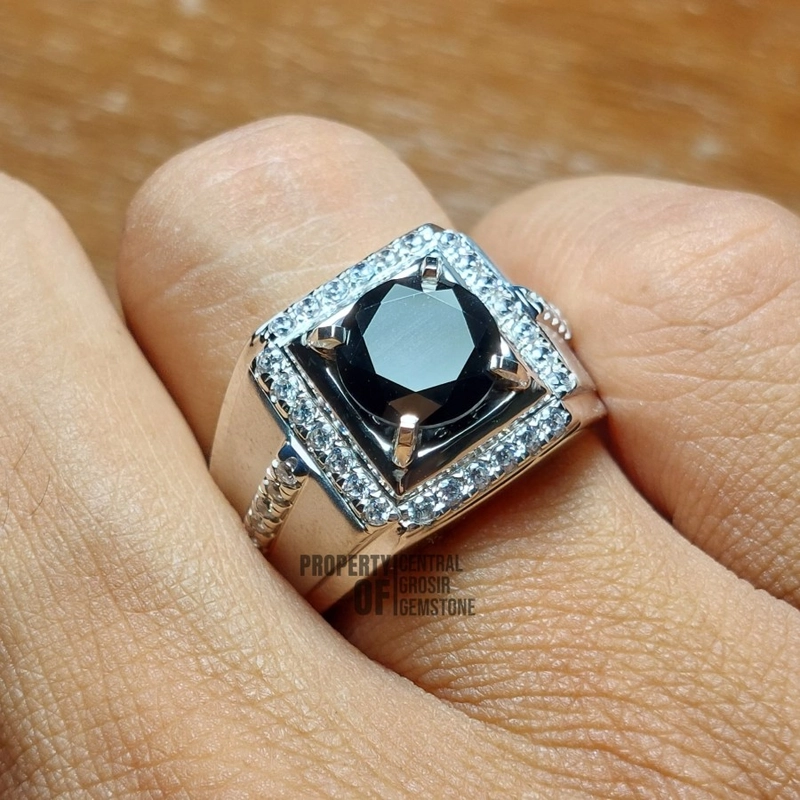 Product image CENTRAL GROSIR GEMSTONE - Cincin Pria Batu Black Moissanite Like Berlian Hitam Permata Mulia 16 Hitam