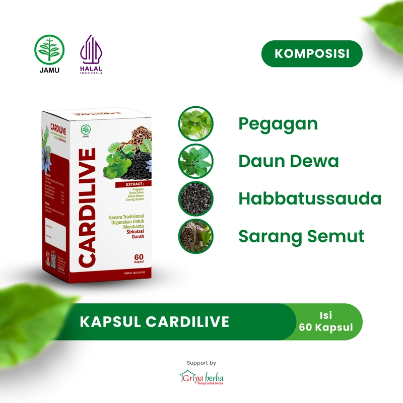 Product image Griya Herba - Cardilive Obat Herbal Membantu Melancarkan Sirkulasi Darah Liver Halal BPOM 60 Kapsul Original