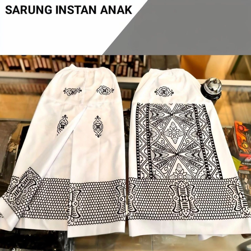 Product image Kois Batik - Sarung Instan Free peci rajut Anak Modern Simpel Anti Ribet Karet Pinggang Motif sarang L Sarang Putih