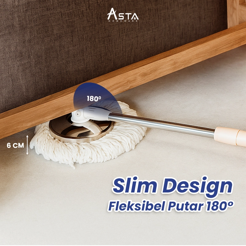 Product image Asta Homeware Official - Tongkat Pel Spin Mop / Gagang Pel Spin Mop + Kain Pel Bunda Mop Warna Soft Choco