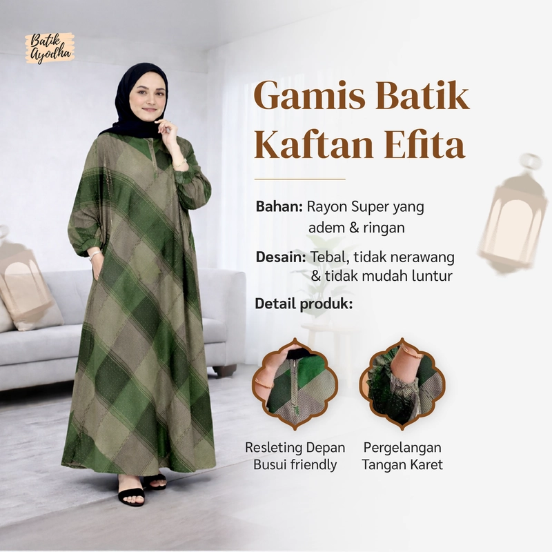 Product image Batik Ayodha - GAMIS BATIK KAFTAN EFITA JUMBO LD 160-170 Allsize Mint