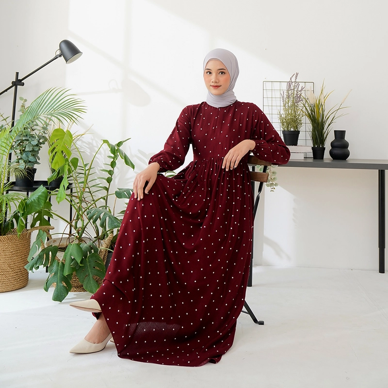 Product image Lusianasae - Yasmin dress Syari Muslimah warna MAROON bahan Rayon Viscose Premium Busui Friendly S MAROON