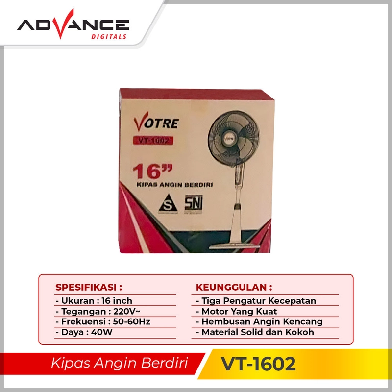 Product image Advance Digitals Indonesia - Kipas Angin Berdiri VT1602 / VT-1602 Votre 16 inch Stand Fan 16 inch Merah
