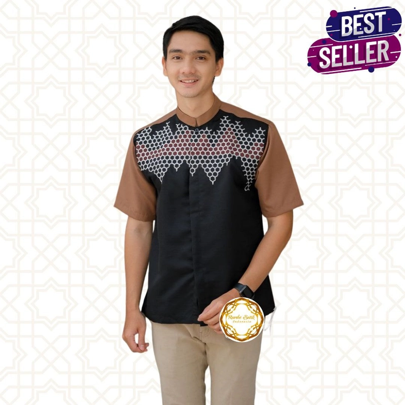 Product image Batik Baju Koko TERLARIS Koko Bordir Hexagon Bordir Benang Premium Halus dan Tebal M A