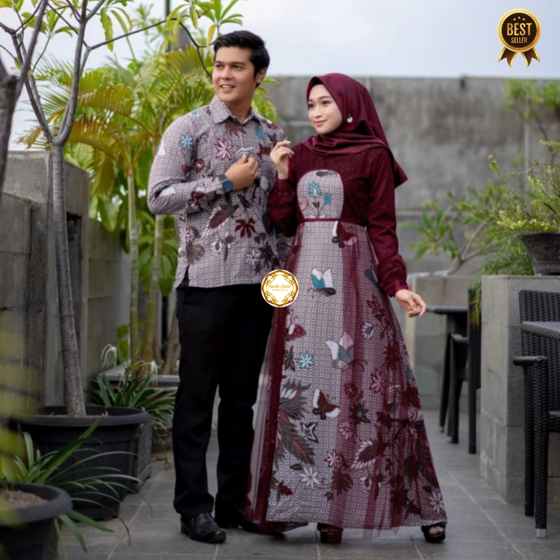 Product image Gamis Batik Tiara Couple Gamis Kondangan Dress Brukat Muslim - Tiga Varian Warna Kemeja Saja Size XXL Maroon