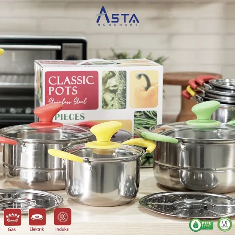 Product image Asta Homeware - Asta Panci Stainless Steel Set Classic Pots 4 Pieces Royalton 2180 merah