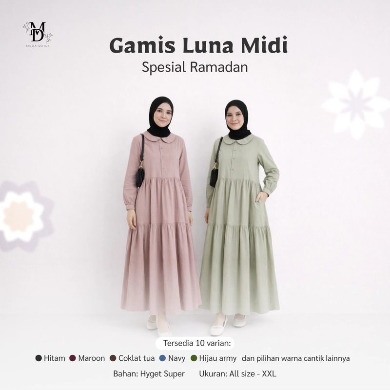 Product image MEQA DAILY - Gamis Luna Midi Dress Fashion Wanita Allsize Putih