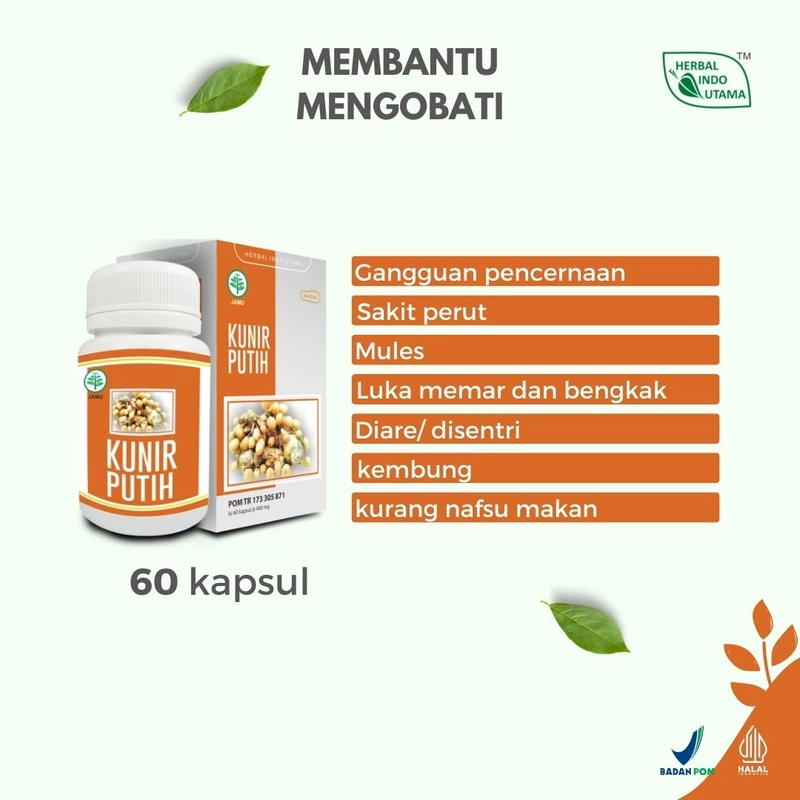 Product image Herbal Indo Utama - Kapsul KUNIR PUTIH Obat Diare Sakit Perut Gangguan Pencernaan 60 Kapsul 60 Kapsul Kapsul Serbuk