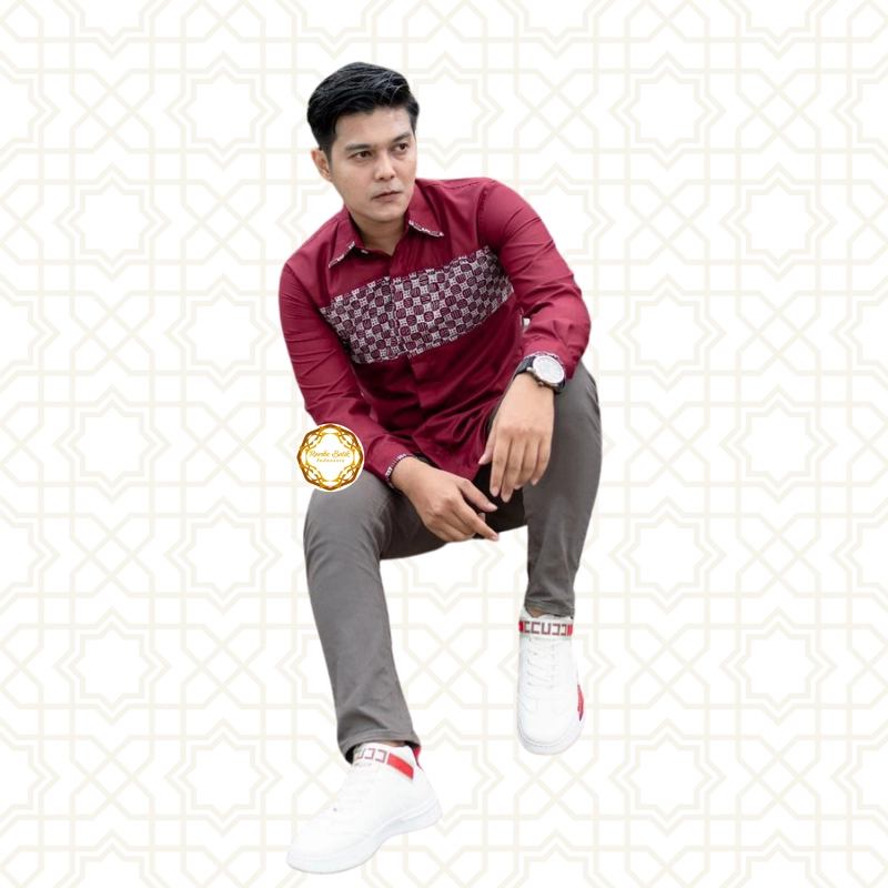 Product image Rambe Batik Indonesia - TERLARIS - Kemeja Excluisve Ayuma Bahan Toyobo Fodu Original XXL Merah