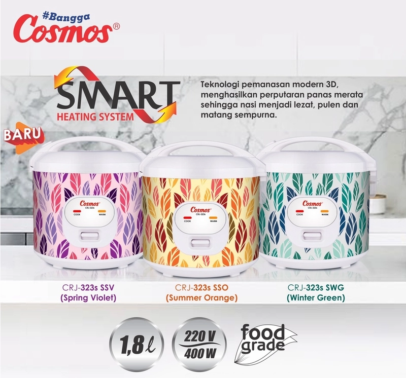 Product image Cosmos - Rice Cooker Non Stick 2L CRJ 323 S CRJ 323S white motif daun 