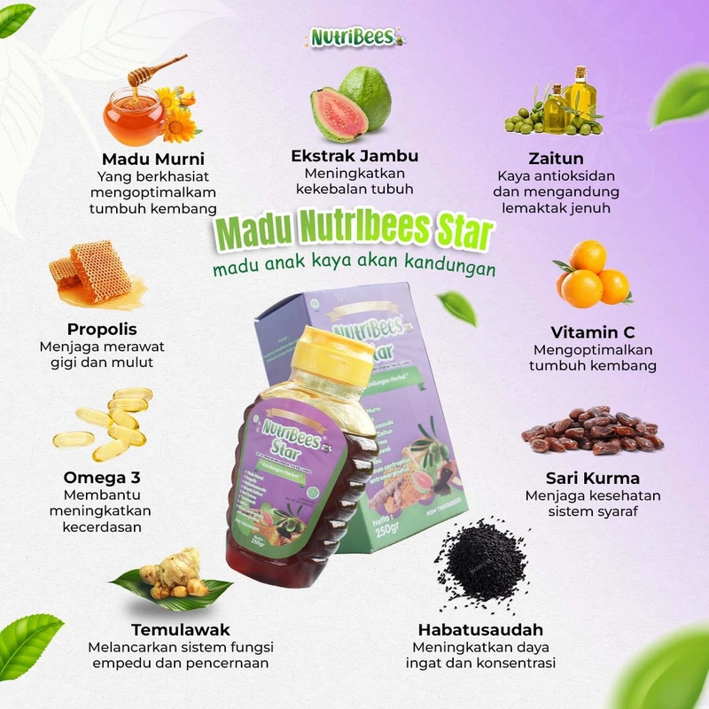 Product image Al Akram Tangerang - Nutribees Star (Madu Anak Kaya Kandungan) 250 gram madu anak