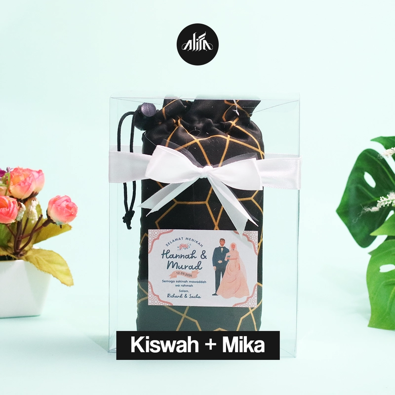 Product image Alifa Sajadah Shop - Alifa Sajadah Shop - Sajadah Travel Kiswah Mika Kotak + Pita + Kartu Ucapan Custom Souvenir Sejadah 100g Mika Kotak