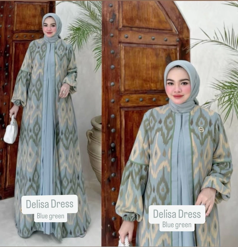 Product image Khisna collection - Gamis outer nyatu Delisa kombinasi bahan songkat Cringkle bestseller Allsize DB