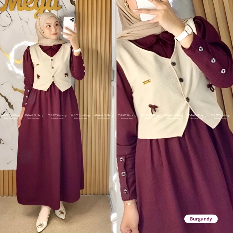 Product image [CUCI GUDANG] Pitania Dress Gamis Knitt Import Cantik Remaja Dewasa All Size Burgundy