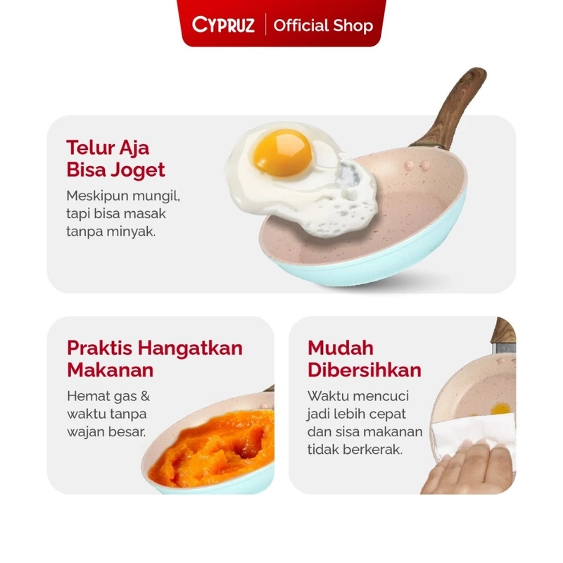 Product image Cypruz Official - Cypruz Pastel Series Wood Handle Fry Pan Spiral Bottom PINK 14cm FP-0691 XL PINK