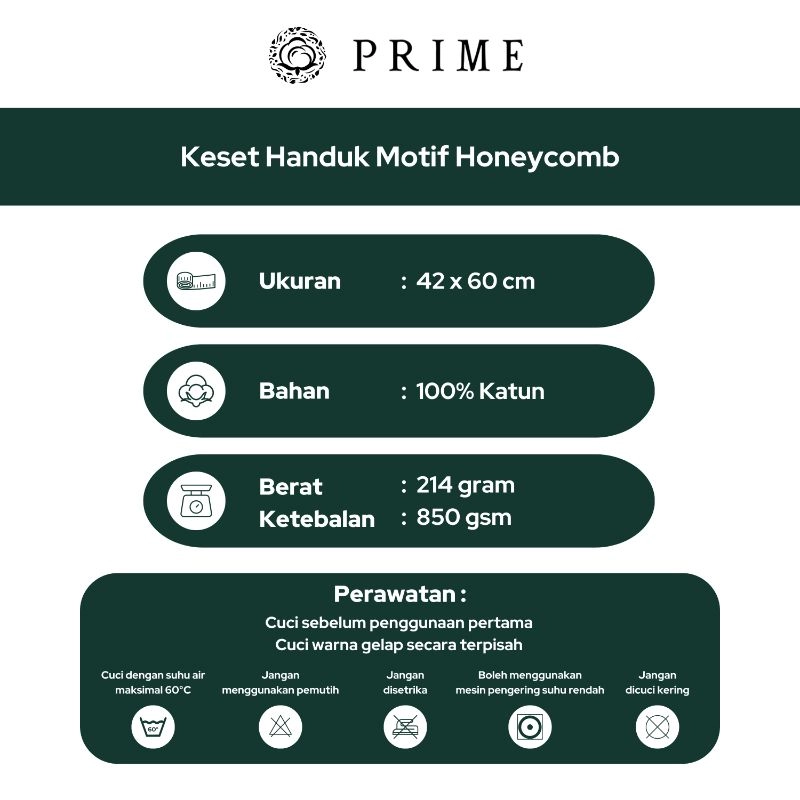Product image Chalmer - Keset Prime by Chalmer Seri Honeycomb 42 x 60 cm Keset Handuk Motif Dapur Kamar Mandi 42x60 cm Light Grey